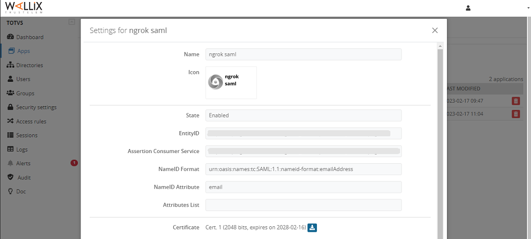 Wallix Trustelem config in ngrok